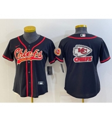 Women's Kansas City Chiefs Black Team Big Logo With Patch Cool Base Stitched Baseball Jersey