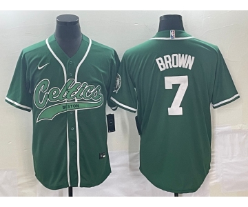 Men's Boston Celtics #7 Jaylen Brown Green With Patch Stitched Baseball Jersey